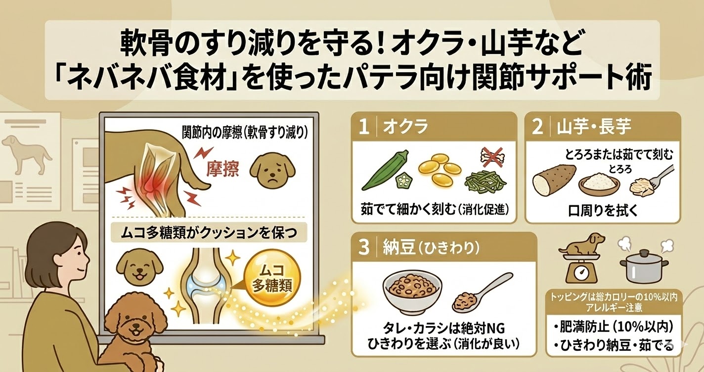 軟骨のすり減りを守る！オクラ・山芋など「ネバネバ食材」を使ったパテラ向け関節サポート術
