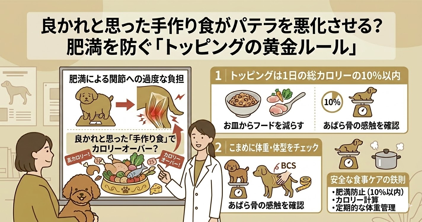 良かれと思った手作り食がパテラを悪化させる？肥満を防ぐ「トッピングの黄金ルール」